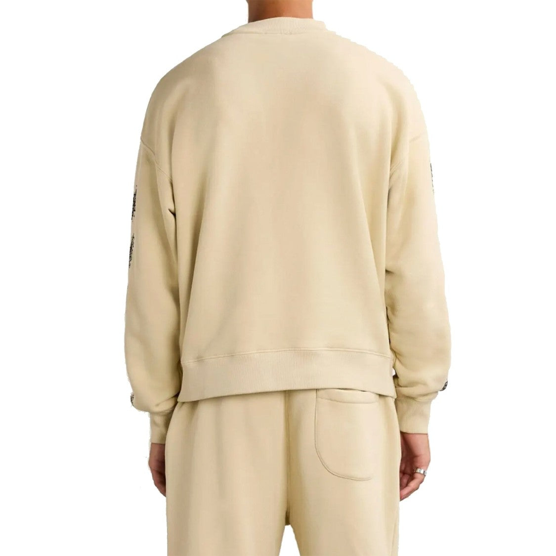 Off-White Ribbed Trim Beige Sweatshirt With Contrast Logo