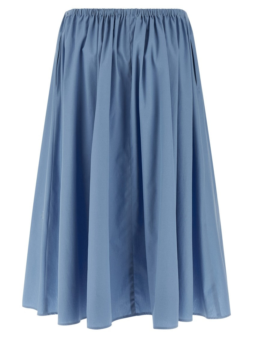 Marni Cotton Poplin Midi Skirt With Adjustable Drawstring And Leather Accents