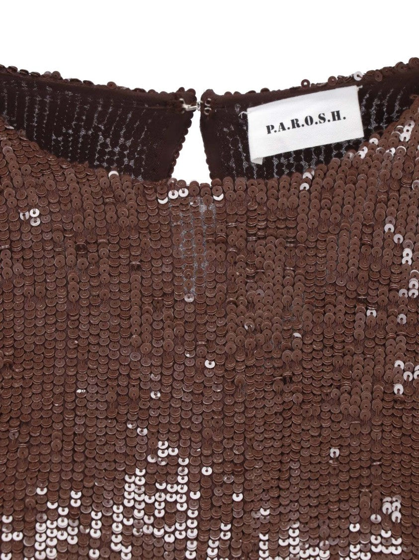 Parosh Sequined Viscose Top With Round Neckline