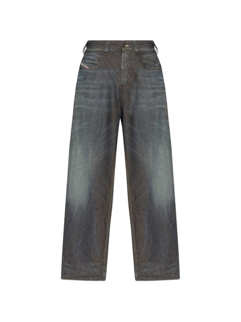 Diesel Ultra-Wide Leg Jeans With Faded Dark Denim Wash