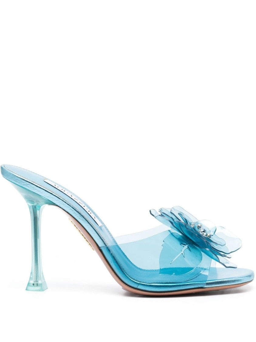 Aquazzura Transparent Aqua Blue Lambskin Mule Sandals