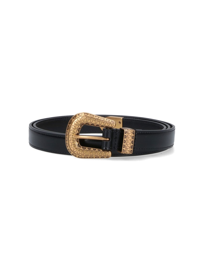 Valentino Garavani Smooth Leather Belt With Engraved Gold Buckle
