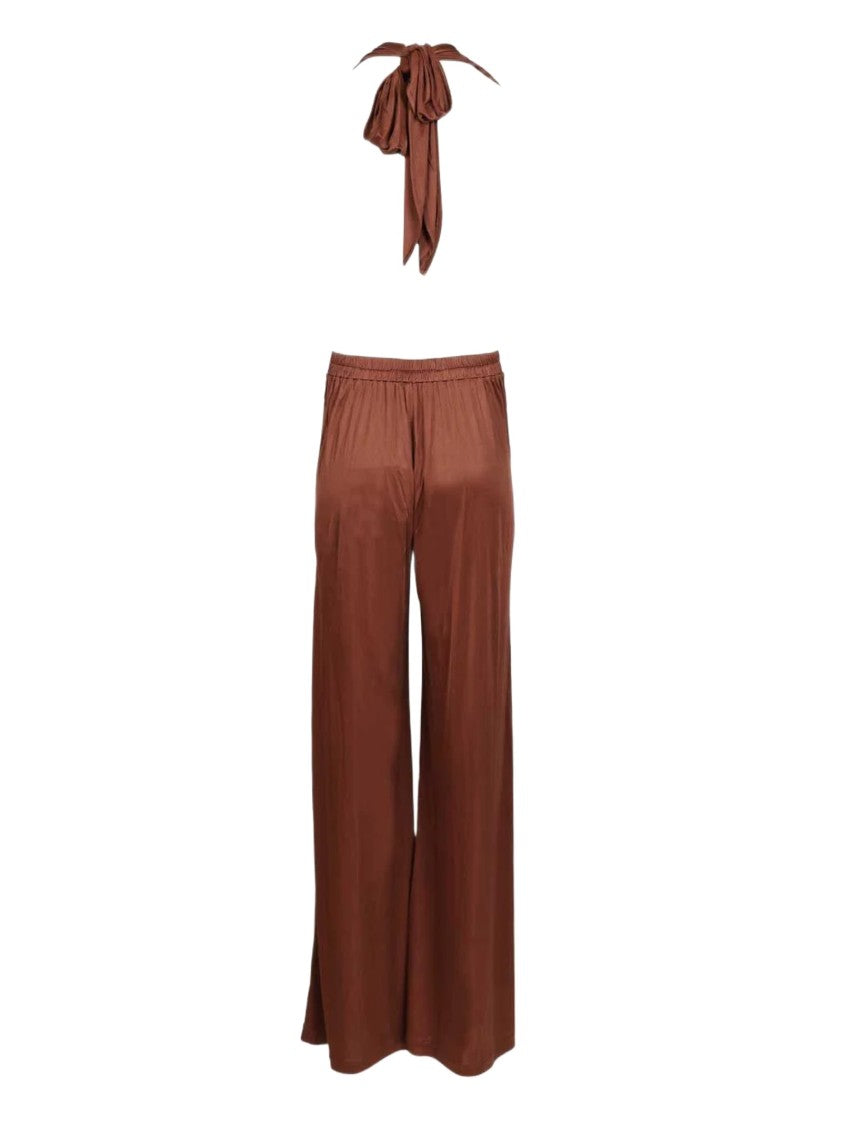 Amazuin Fluid Satin Jersey Jumpsuit With Bow Tie Closure