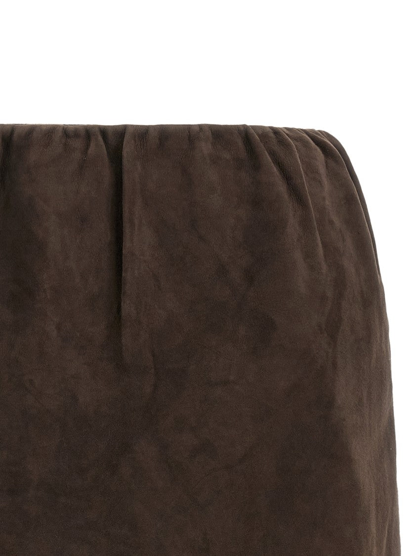 Rotate Birger Christensen Straight Silhouette Brown Suede Mini Skirt