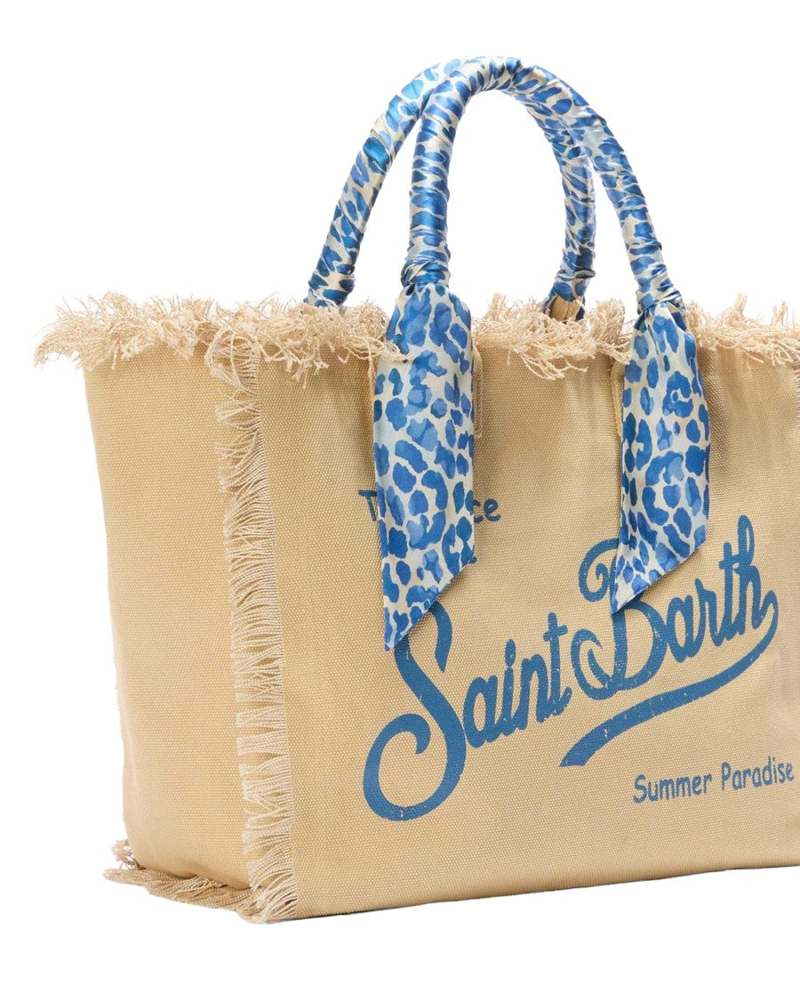 Mc2 Saint Barth Cotton Canvas Tote Bag With Fringed Edges And Scarf Detail