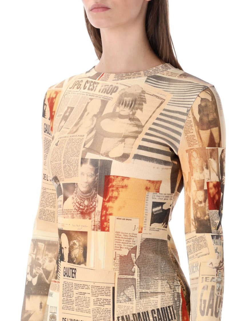 Jean Paul Gaultier "Journal" Print Long Dress