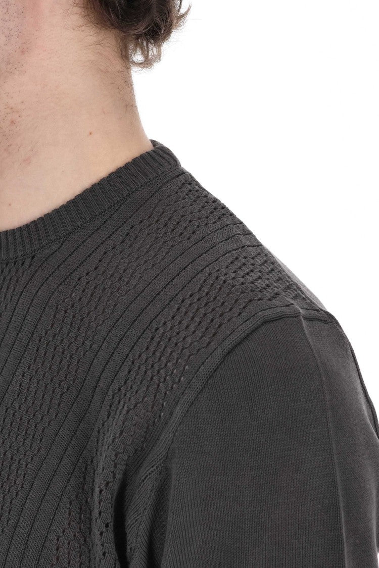 Drumohr Textured Black Knit T-Shirt With Ribbed Details