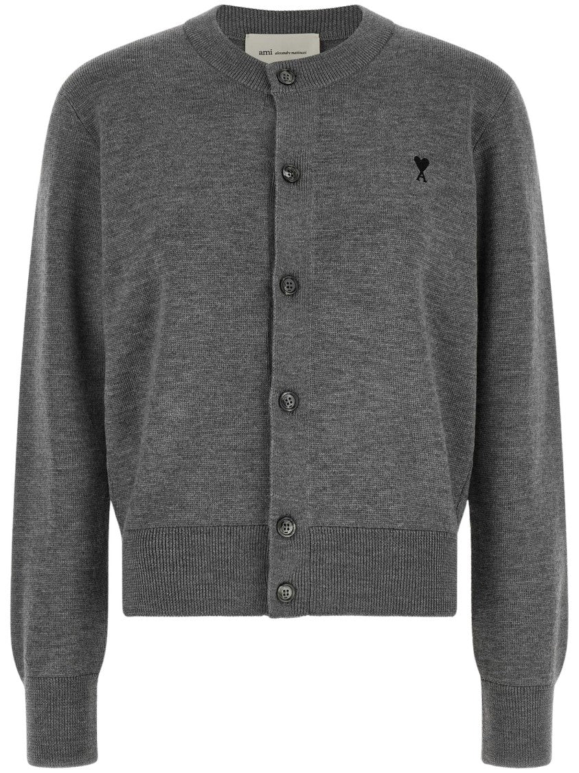 Ami Paris Quota Ami De Coeur Cropped Wool Cardigan