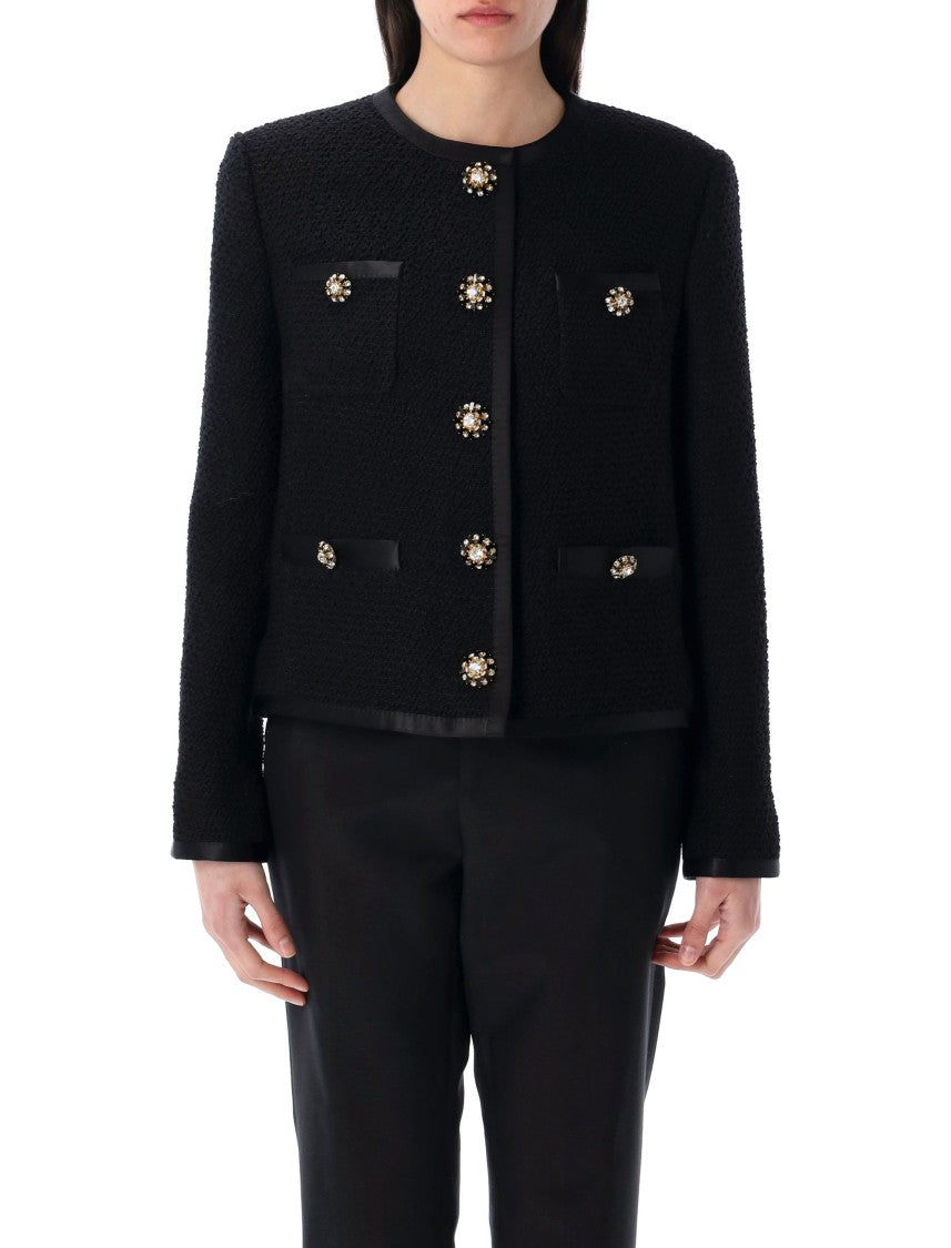 Dolce & Gabbana Cropped Single-Breasted Bouclé Tweed Jacket