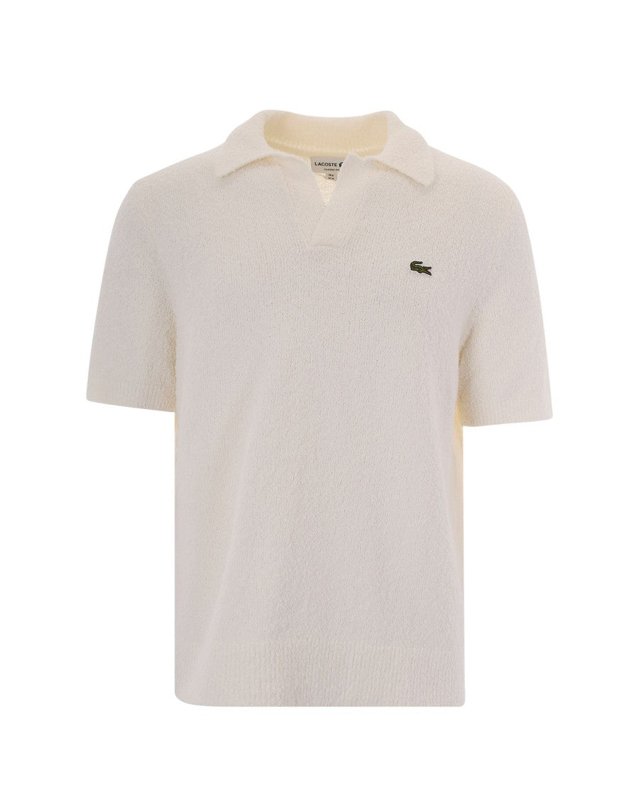 Lacoste Textured Bouclé Knit Polo Shirt With Embroidered Crocodile