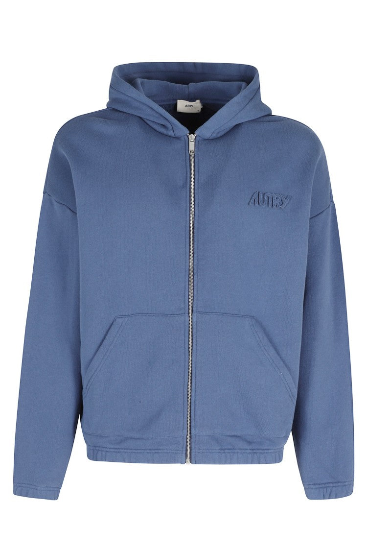 Autry Blue Over Hooded Pouch-Pocket Cotton-Blend Sweatshirt