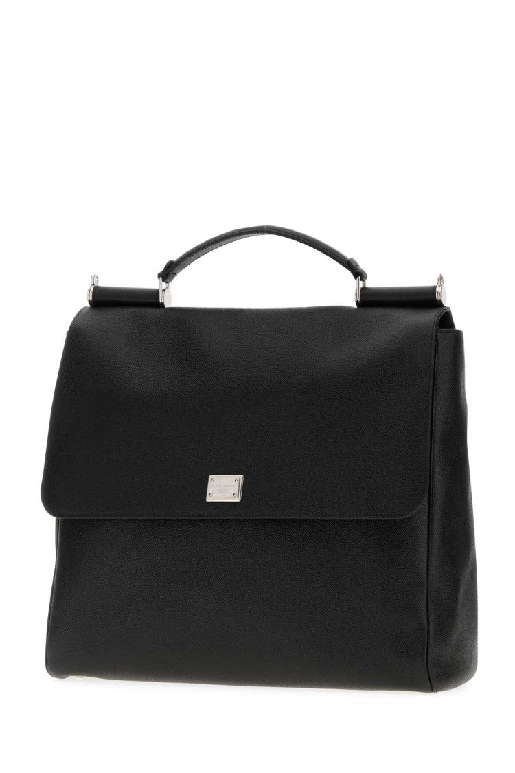 Dolce & Gabbana Black Leather Sicily Briefcase
