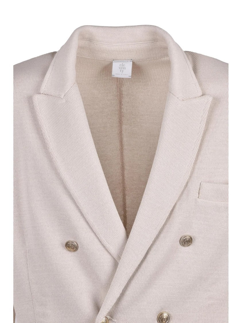 Eleventy Double-Breasted Knit Blazer With Unlined Interior And Patch Pockets