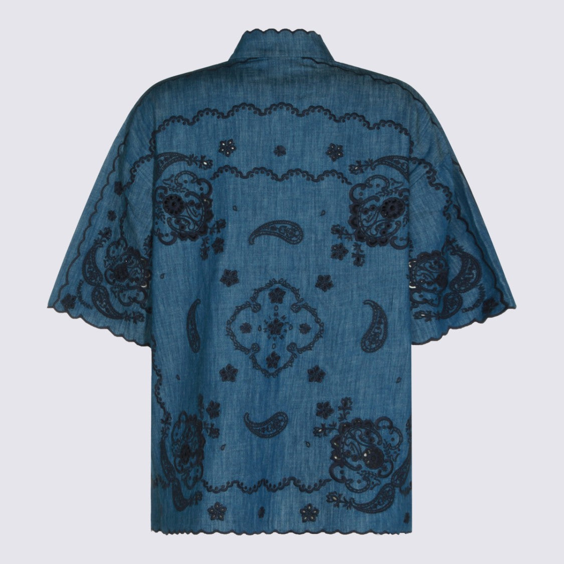 Zimmermann Blue Denim Shirt With Intricate Black Embroidery