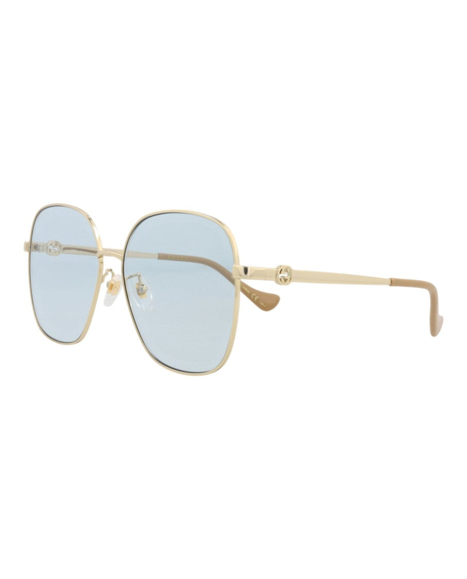 Gucci Square-Frame Metal Sunglasses With Light Blue Lenses