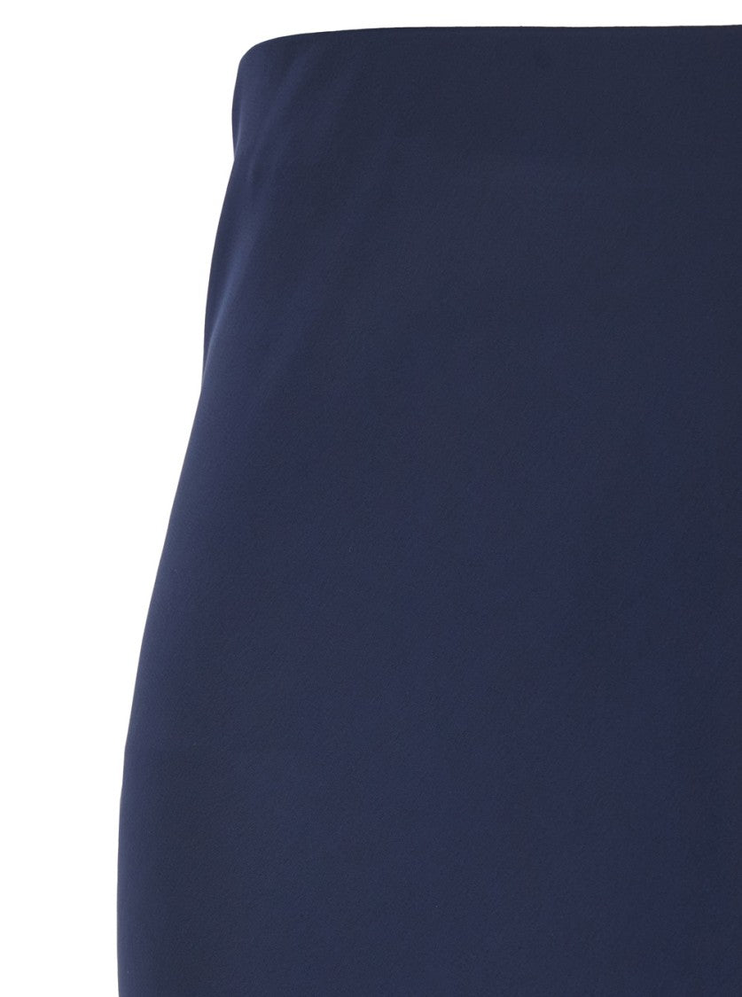 Plain Blue Long Skirt With Ruffle Detail At The Bottom