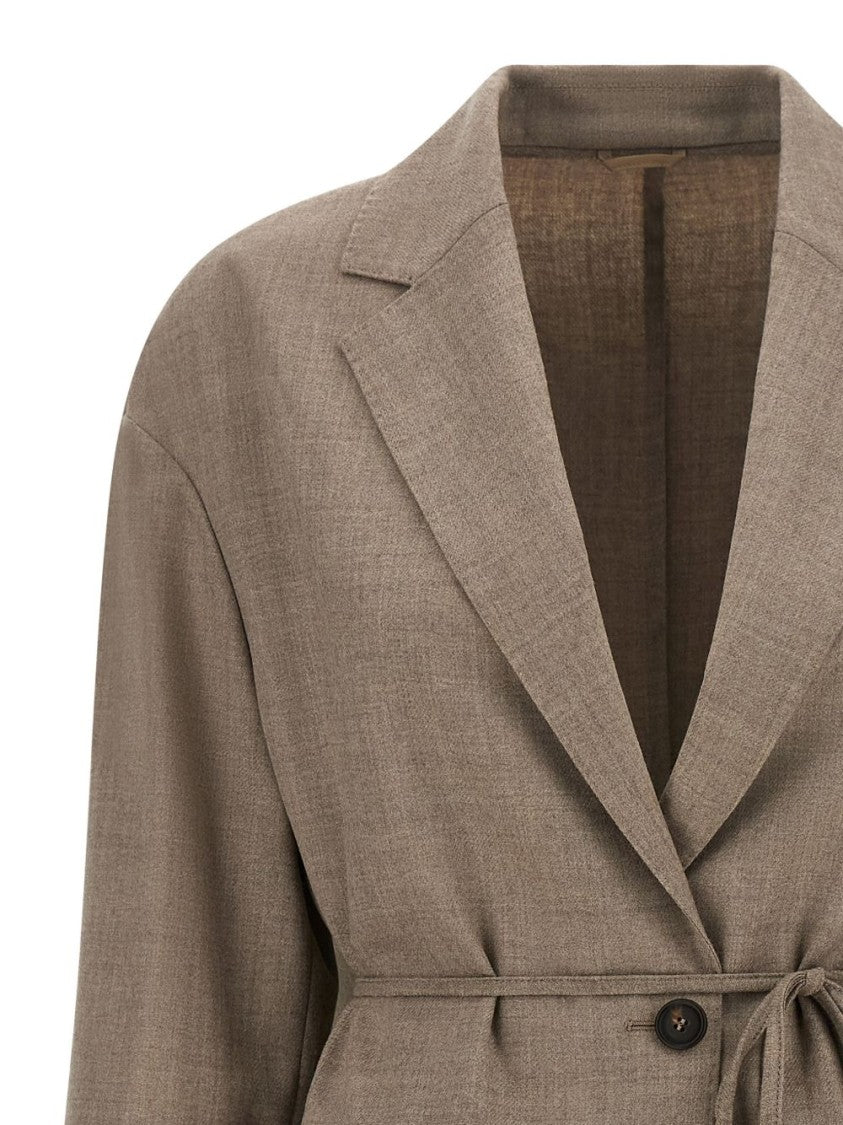 Brunello Cucinelli Mélange Virgin Wool Belted Blazer Jacket