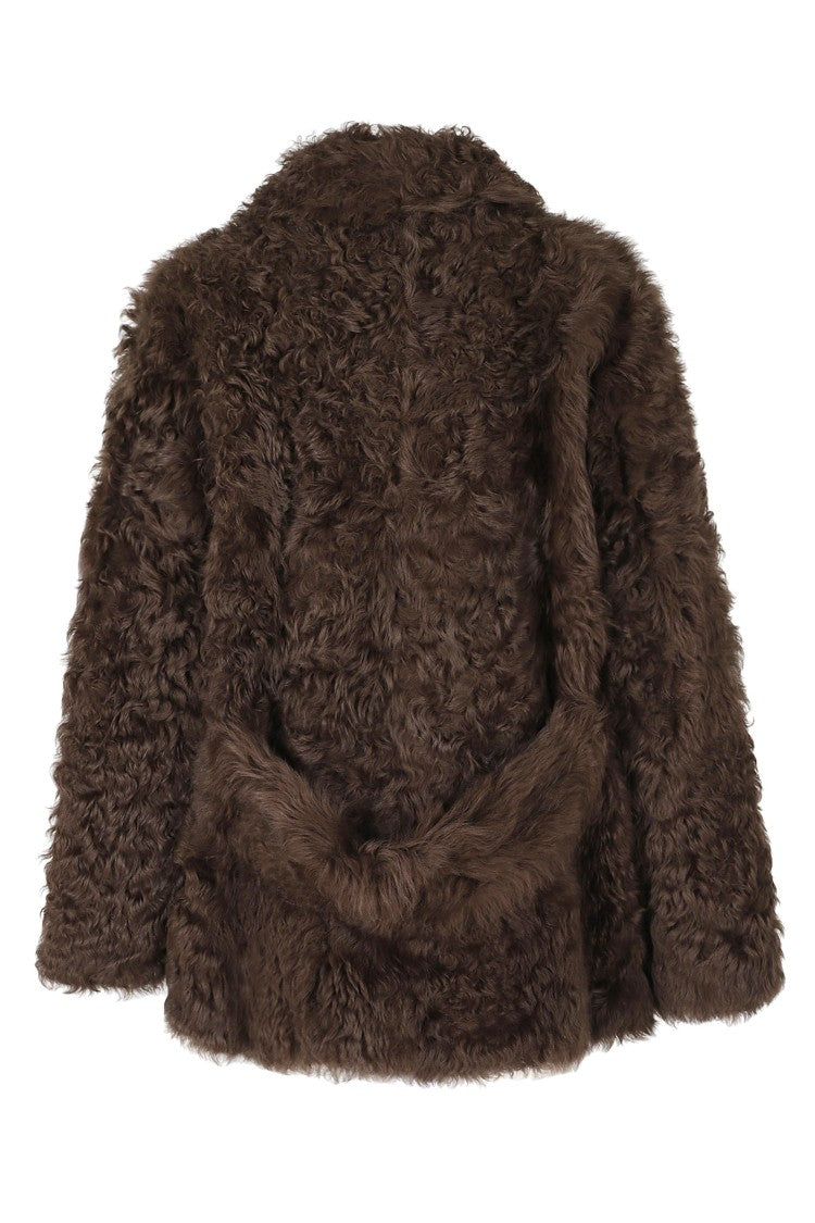 Ports 1961 Chocolate Ovine Fur Gold Detail Coat