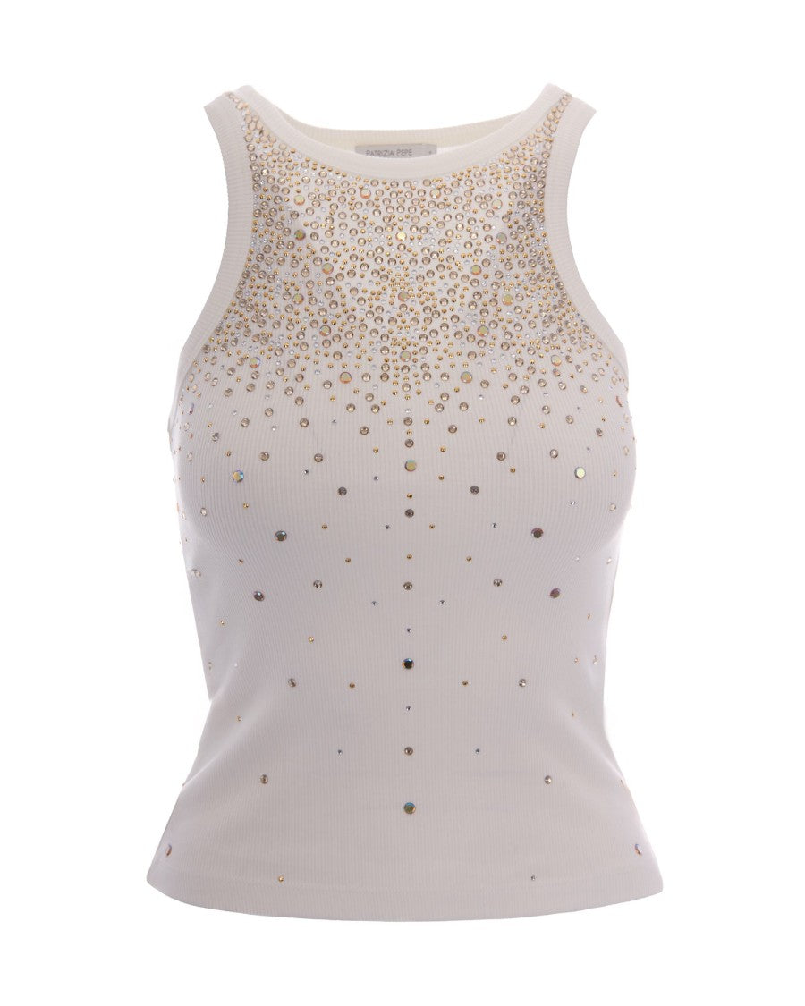 Patrizia Pepe Ribbed Halter Top With Decorative Strass