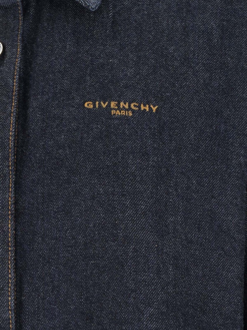 Givenchy Logo Denim Shirt, Blue, Classic Collar, Button Closure