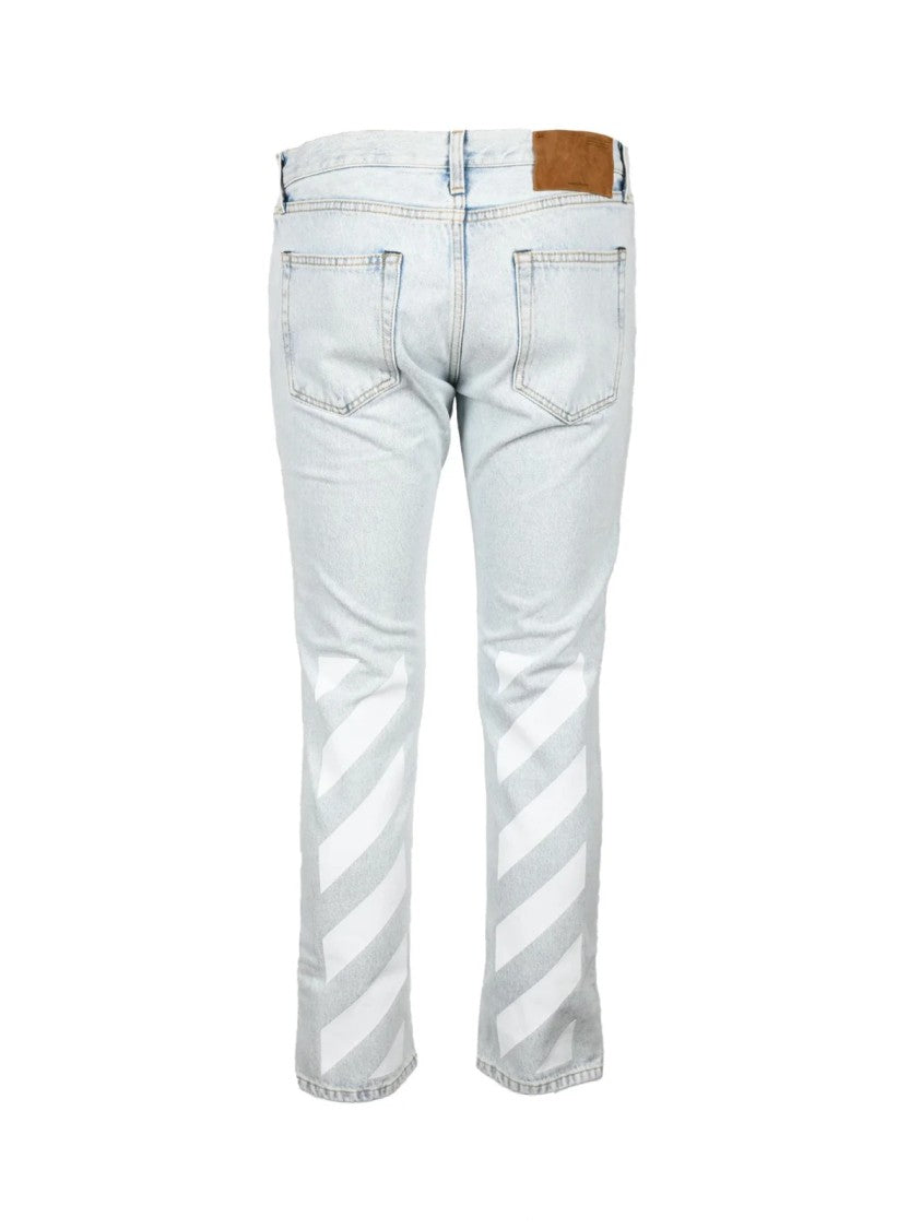 Off-White Light Blue Straight Leg Cotton Jeans