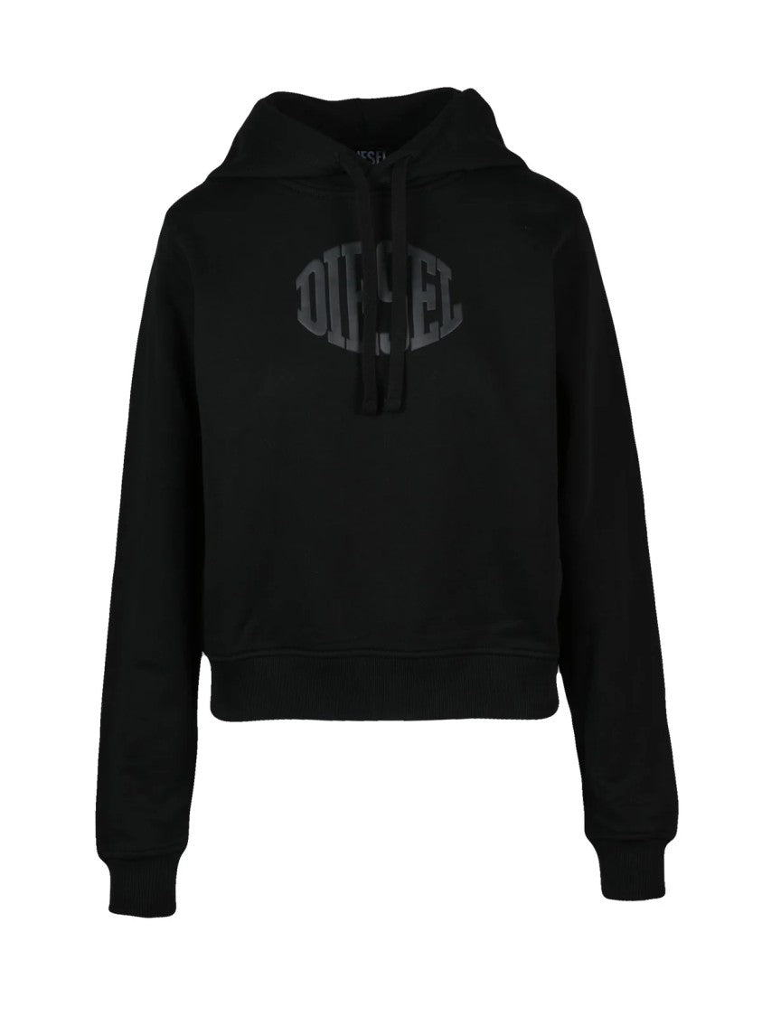 Diesel Cropped Black Hoodie With Drawstring Hood And Embossed Logo