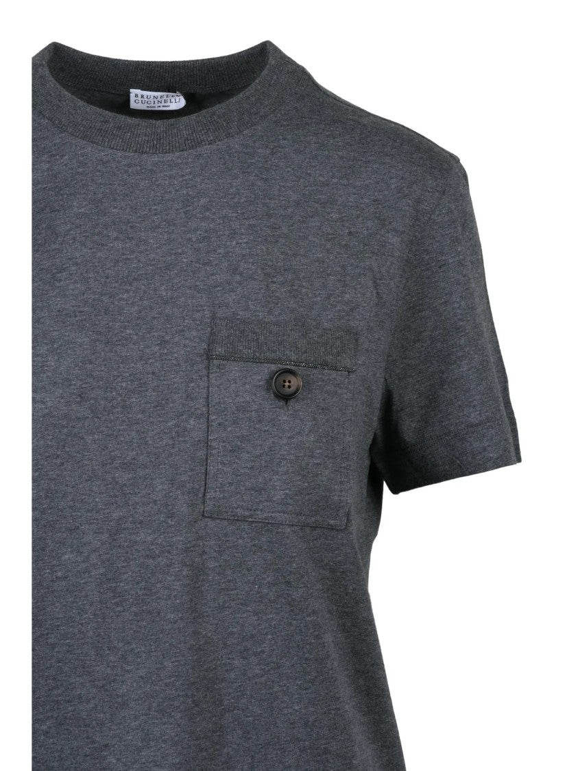 Brunello Cucinelli Grey Cotton Women T-Shirt