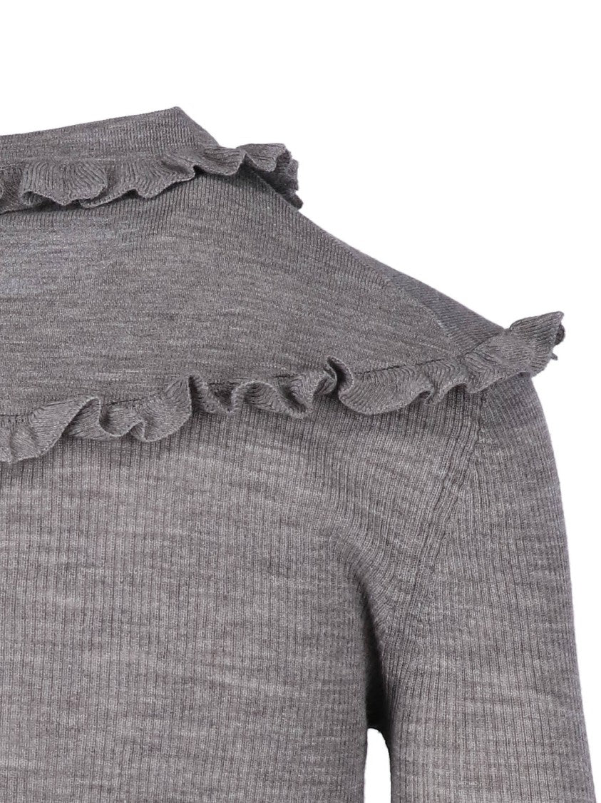 Chloé Grey Ribbed Wool Polo Shirt