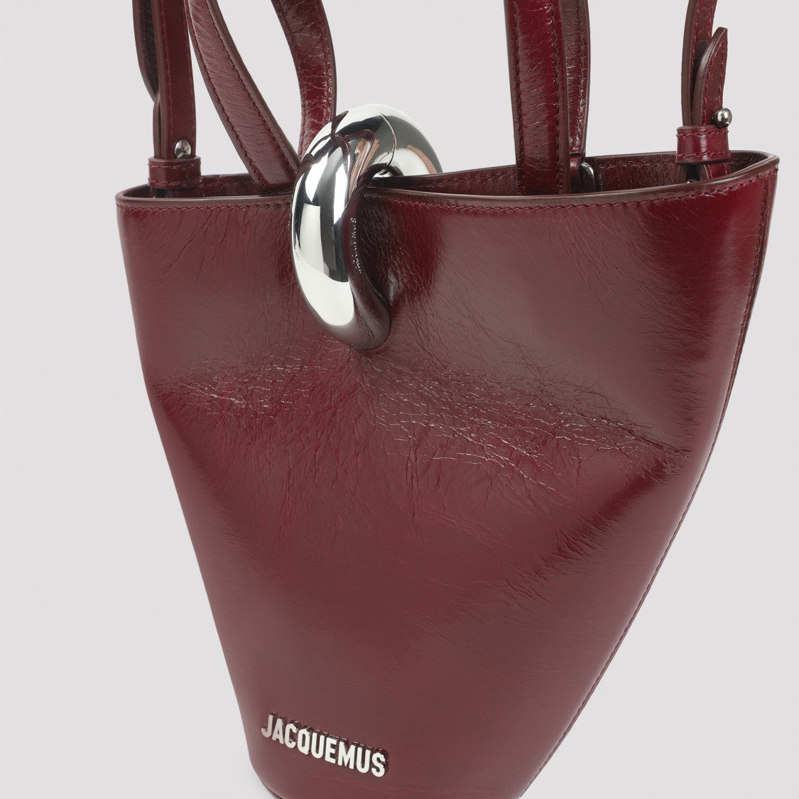 Jacquemus Trapezoidal Red Leather Handbag With Silver Detailing