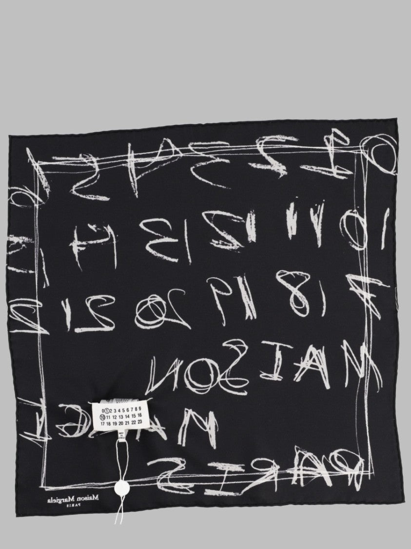 Maison Margiela Artistic Black Silk Foulard With Handwritten Print