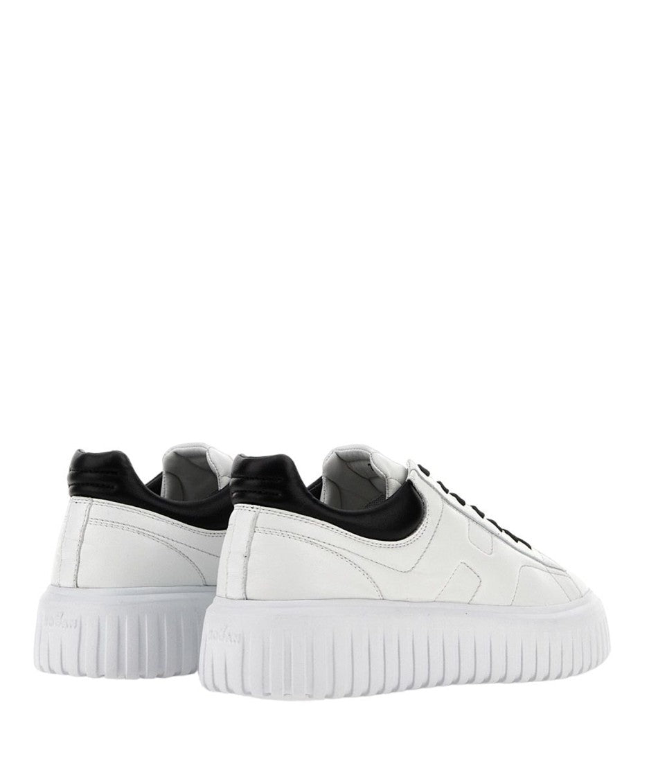Hogan Dynamic White Leather Sneakers With Black Accents