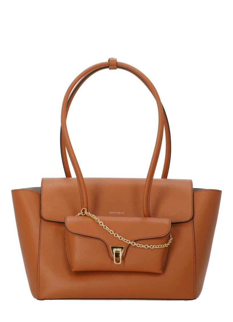 Coccinelle Structured Pebbled Leather Shoulder Bag With Gold Hardware