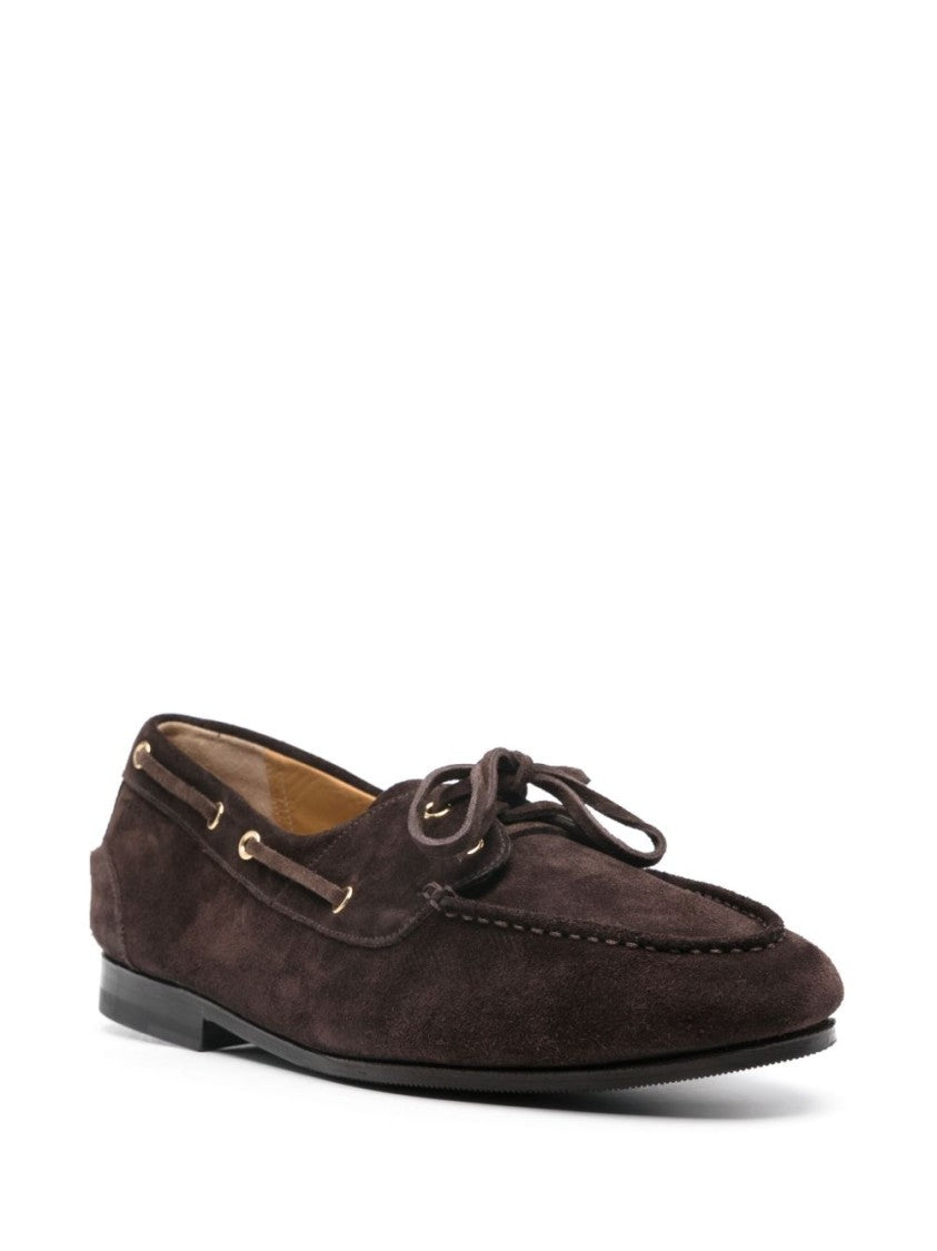 Bally Cedar Brown Leather Moccasins With Panelled Design And Lace-Up Detail