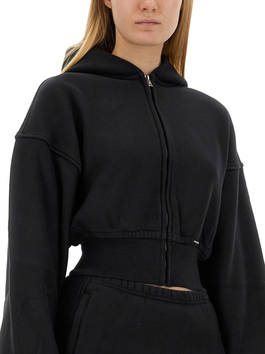 T By Alexander Wang Cropped Black Hoodie With Oversized Sleeves
