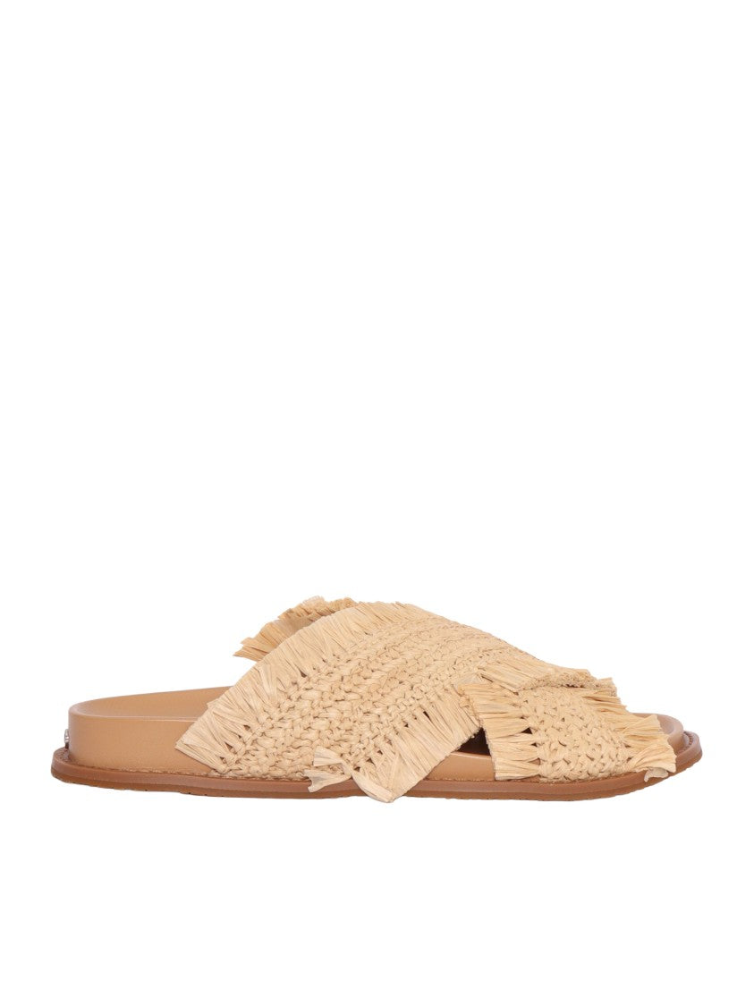 Michael Kors Peyton Woven Fringed Flat Sandals