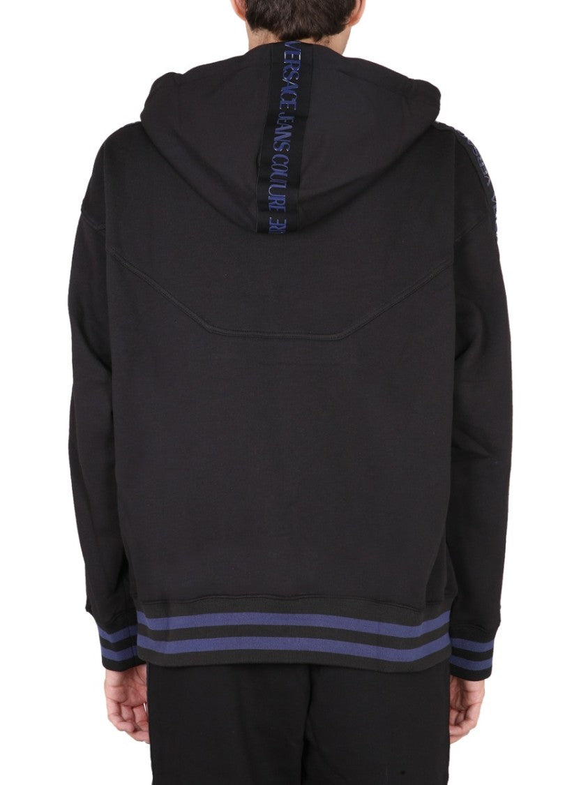 Versace Jeans Couture Solid Black Hoodie With Drawstring