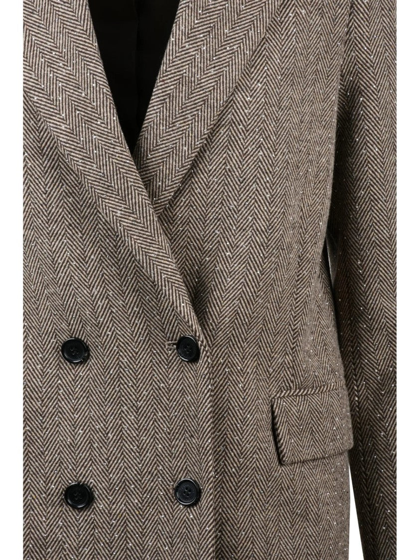 Ermanno Firenze Double-Breasted Herringbone Jacket With Rhinestone Embellishments