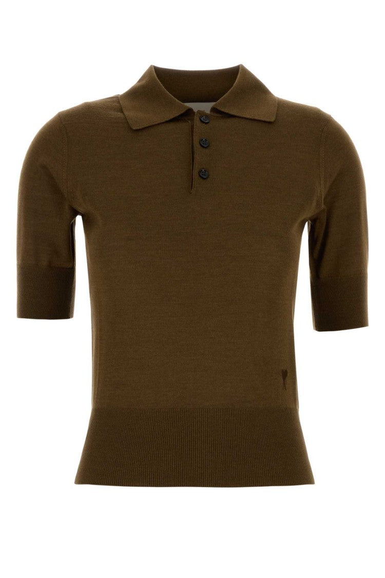 Ami Brown Wool Blend Polo Shirt