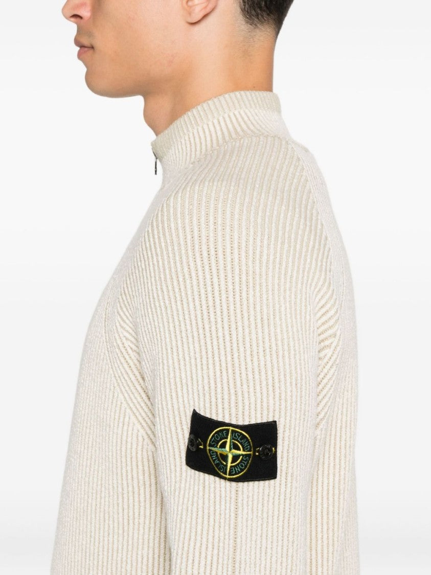 Stone Island Ribbed Half-Zip Sweater In Avorio
