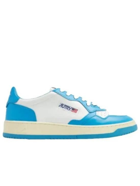 Autry Low-Top White Sneaker With Bright Blue Overlays