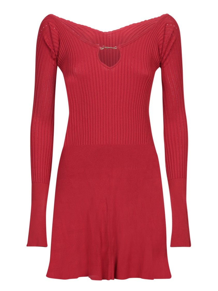 Jacquemus Ribbed Mini Dress With Cut-Out Detail And Long Sleeves