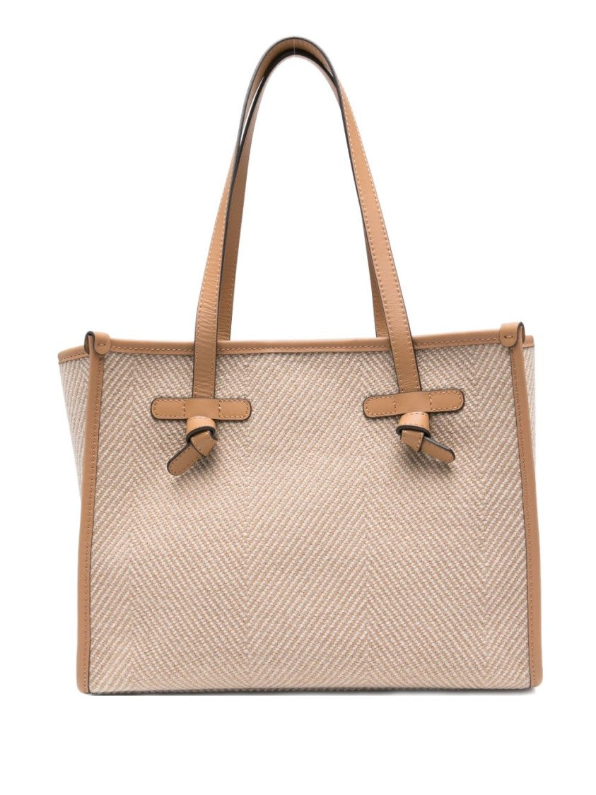 Gianni Chiarini Structured Beige Shopper Bag With Herringbone Texture