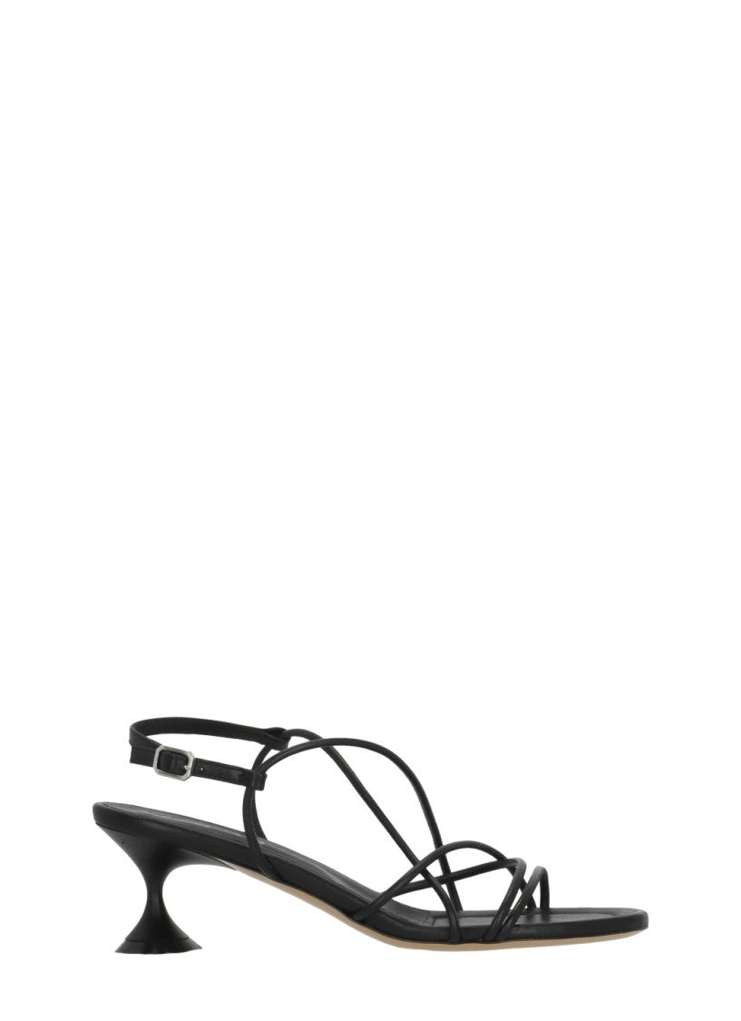 Poeve Black Ankle Strap Leather Sandals
