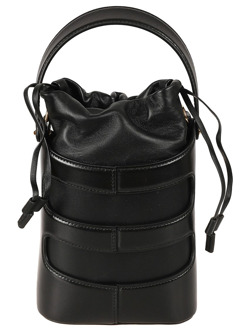 Alexander Mcqueen Structured Drawstring Leather Bag With Cut-Out Detailing