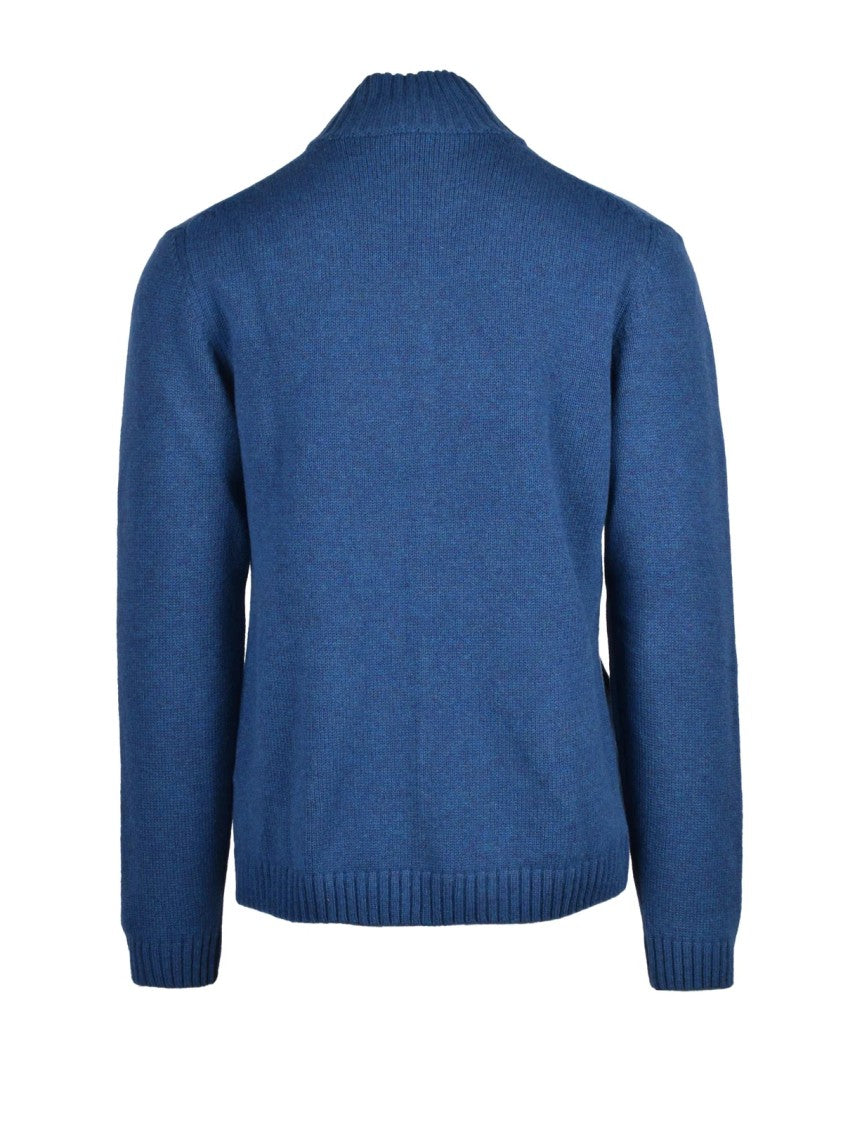 Daniele Fiesoli Blue Merino Wool Zip Cardigan