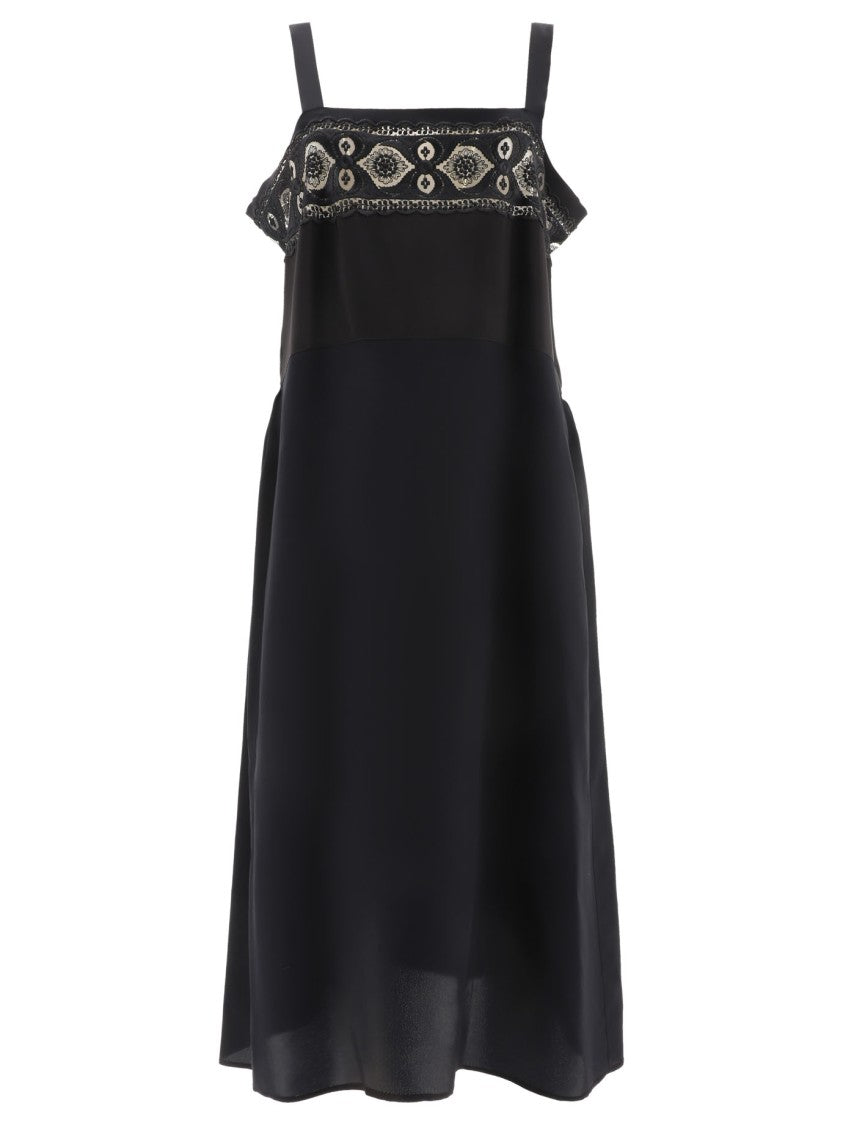 Maison Margiela Embroidered Sleeveless Dress With Flared Silhouette