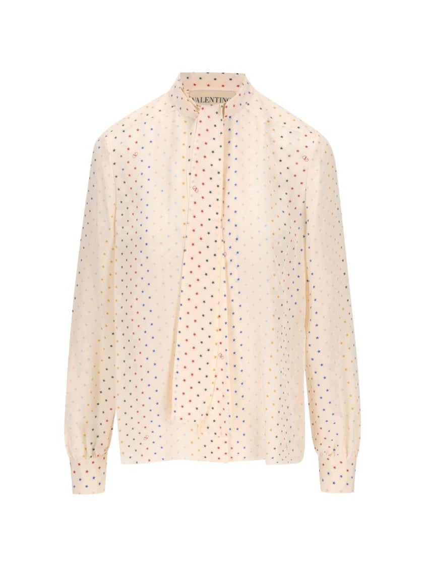 Valentino Garavani Star Printed Silk Stand Collar Shirt