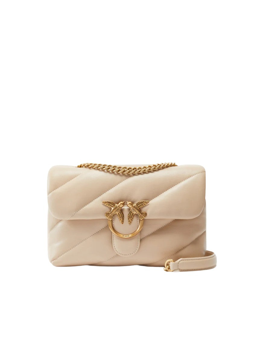 Pinko Beige Quilted Bird Clasp Shoulder Bag