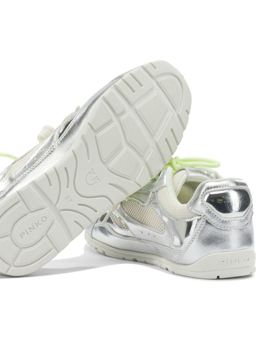 Pinko Silver Sneakers With Leather