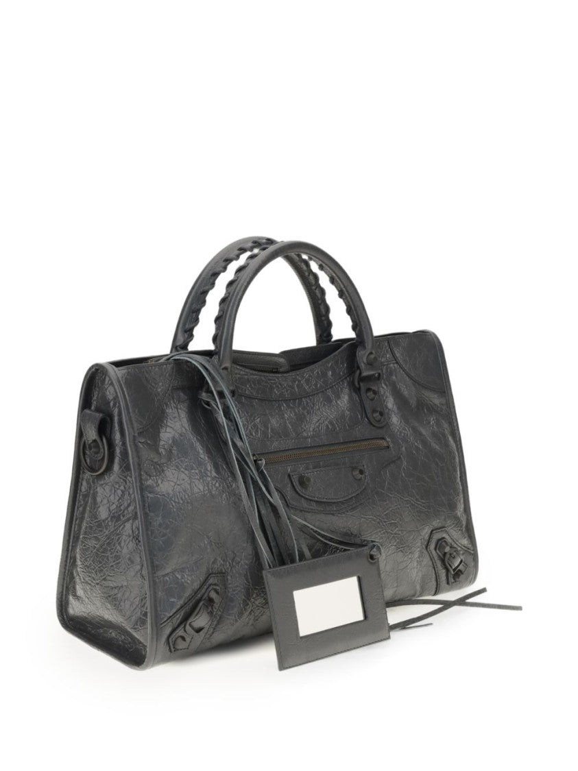 Balenciaga Black Structured Textured Lambskin Handbag